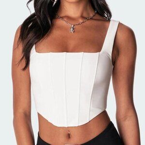 Edikted White Womens Corset Crop Top - Square Neck Boned Bustier Size Medium